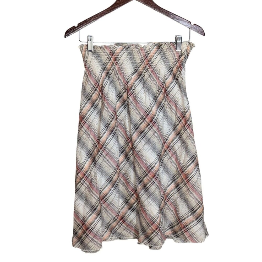 NWOT Y2K Old Navy Plaid A Line Skirt Sz M Linen Blend Elastic Waist Academia